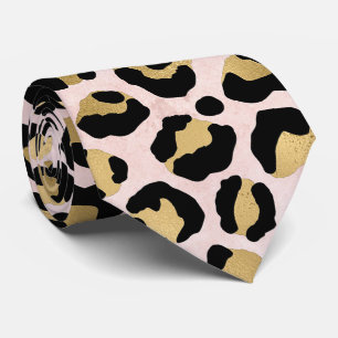 Corbata Blush Rosa y Estampado Leopardo Dorado