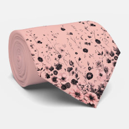 Corbata Blush Rosa y Floral de Carbón para Cuello de Hombr