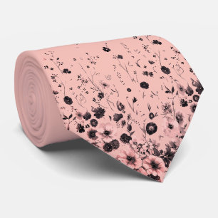 Corbata Blush Rosa y Floral de Carbón para Cuello de Hombr