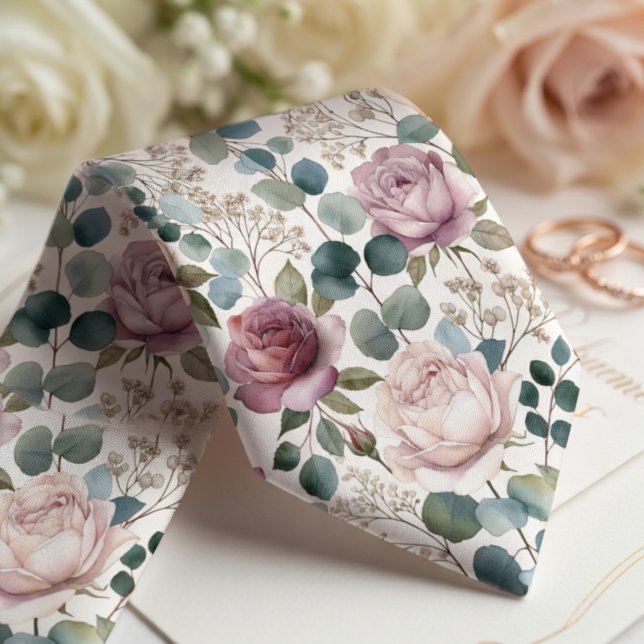Corbata Blush Rose & Eucalyptus Floral  (Subido por el creador)