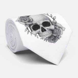 Corbata Boceto de Calavera y Rosas