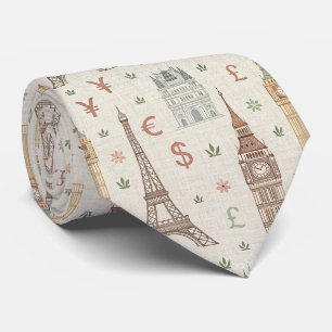 Corbata Boceto de viaje de monumentos del mundo vintage