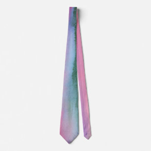 Corbata Boda abstracta de acuarela rosa y azul turquesa