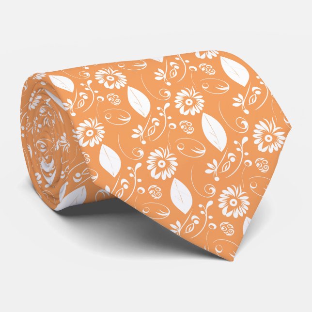 Corbata Boda abstracta de hojas naranjas y florales (Enrollado)