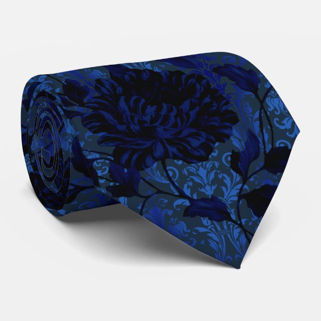 Corbata Boda Aristócrata de Damasco Floral Azul Marino Bri (Enrollado)