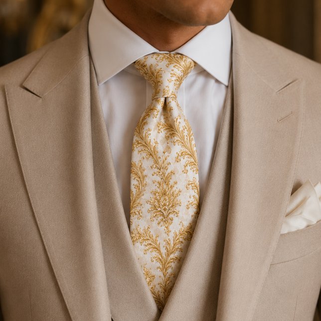 Corbata Boda barroca de lujo blanca y dorada (Subido por el creador)