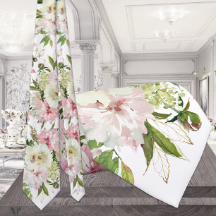 Corbata Boda Blanca y Rosa Deslumbrante con Verde