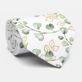 Corbata Boda blanco Sage Green & Gold Eucalyptus