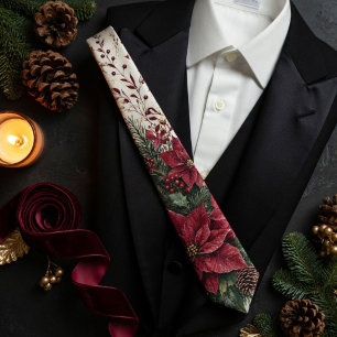 Corbata Boda Botánica de Navidad con Flor de Pascua Borgoñ
