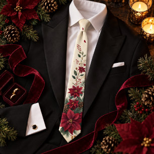 Corbata Boda Botánica de Navidad con Poinsettia Borgoña