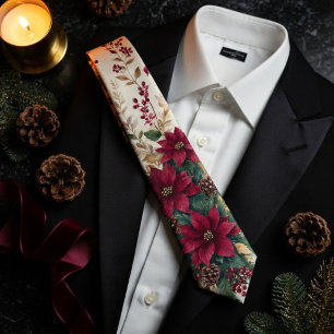 Corbata Boda Botánica de Navidad con Poinsettia Borgoña