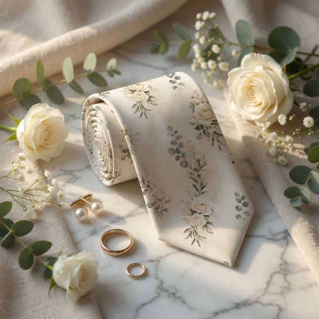 Corbata Boda Botánica de Rosa y Eucalipto de Crema de Lujo (Subido por el creador)