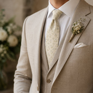 Corbata Boda Botánica Delicada de Marfil y Azul Polvo