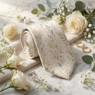 Corbata Boda Botánica Flor Silvestre Marfil