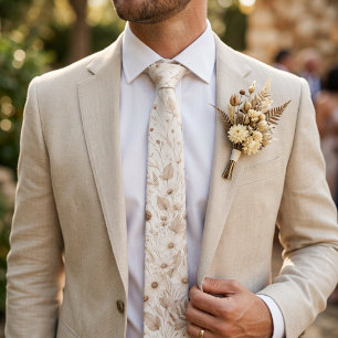 Corbata Boda Botánica Neutral Crema Marrón Mocha