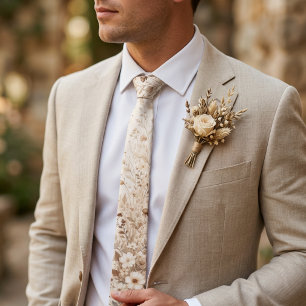 Corbata Boda Botánica Neutral Crema Marrón Mocha