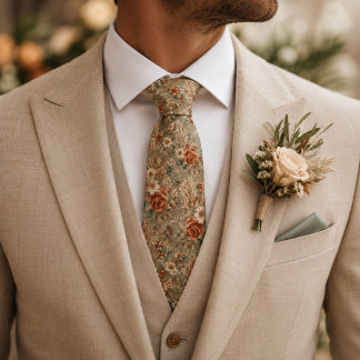 Corbata Boda Botánica Verde Salvia Floral Terracota