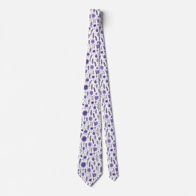 Corbata Boda Botánico Floral Morado y Blanco (Anverso)