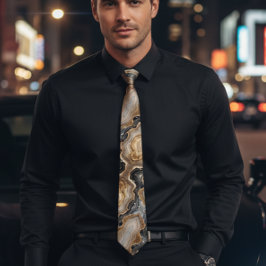 Corbata boda brillante de oro y mármol negro de moda
