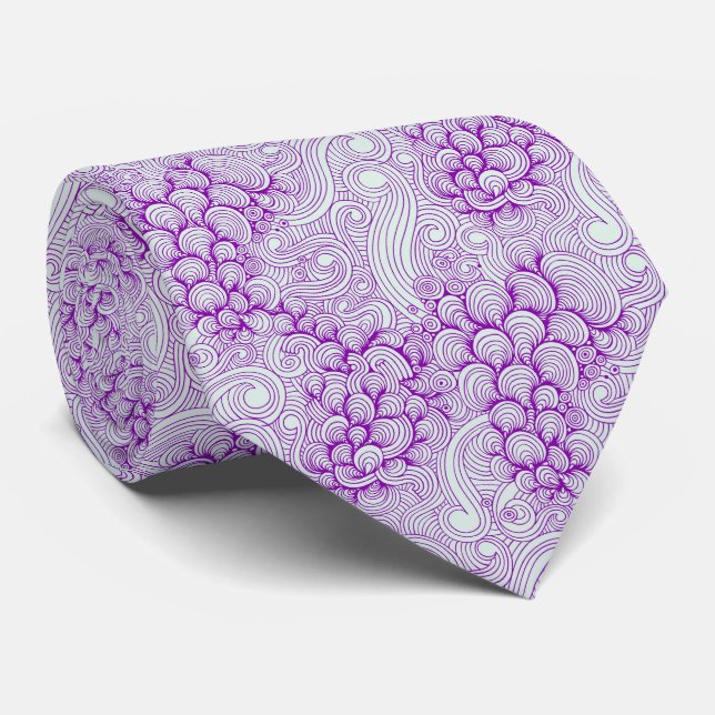 Corbata Boda con Patrón de Concha de Mar Costera Púrpura (Enrollado)