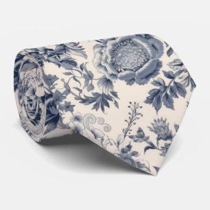 Corbata Boda con patrón de toile floral azul