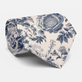Corbata Boda con patrón de toile floral azul