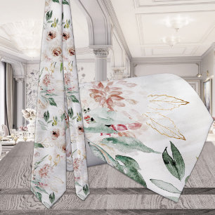 Corbata Boda con vegetación blanca y rosa apenas brillante