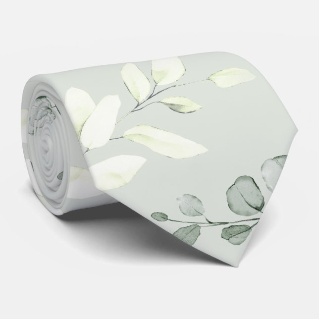Corbata Boda con Verde de Eucalipto Sage Plateado (Enrollado)