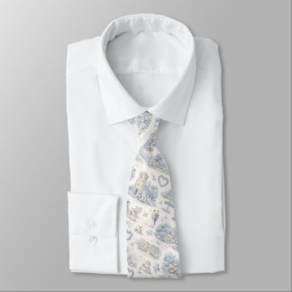 Corbata Boda de Acuarela de Pueblo Inglés Azul Polvoriento