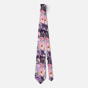 Corbata Boda de acuarela floral rosa morado moderno
