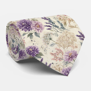 Corbata Boda de Cardo Púrpura y Flores Silvestres