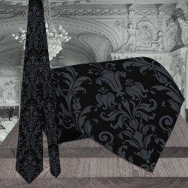 Corbata Boda de Damasco Floral Acanto Negro