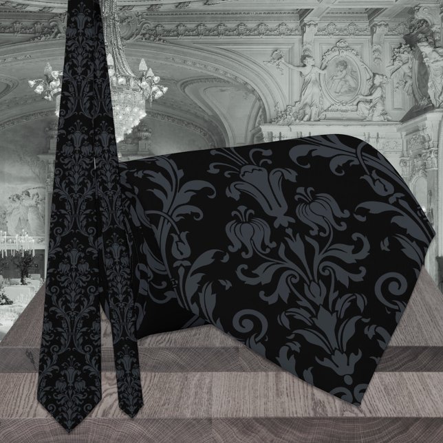 Corbata Boda de Damasco Floral Acanto Negro (Subido por el creador)