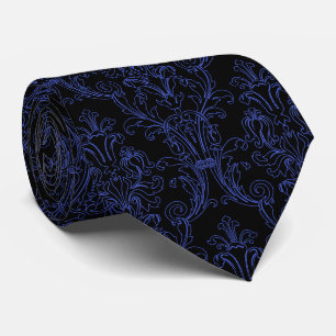 Corbata Boda de Damasco negro con contorno azul