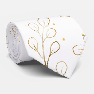 Corbata Boda de eucalipto con contorno de oro y blanco pur