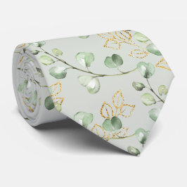 Corbata Boda de eucalipto elegante verde plata dorado