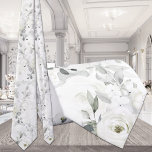 Corbata Boda de Eucalipto Plata de Desdemona Blanca Rosa<br><div class="desc">Una suave y elegante corbata blanca y verde boda de cuello con un paisaje acuarela pintado de Rosas blancos de Desdemona y un eucalipto plateado.</div>