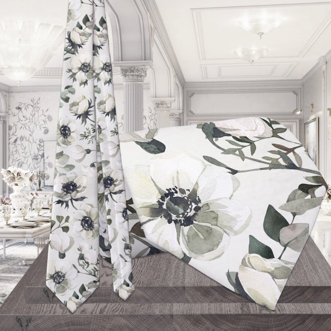 Corbata Boda de Eucalipto Verde de Anemones Blancos (Subido por el creador)