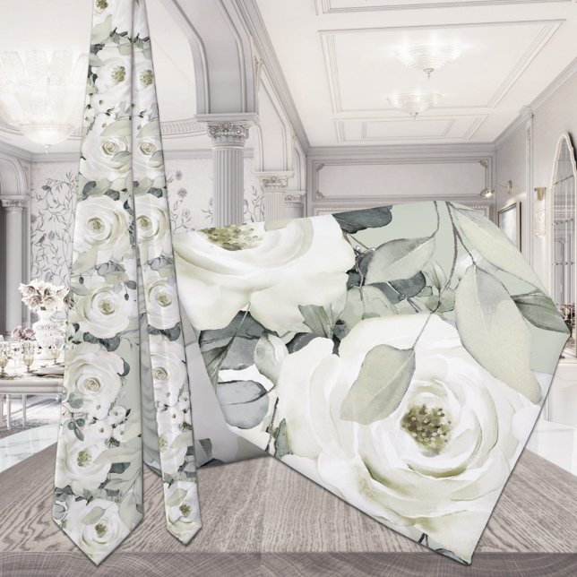 Corbata Boda de Eucaliptos Plata Peony Blanco Sage Green (Subido por el creador)
