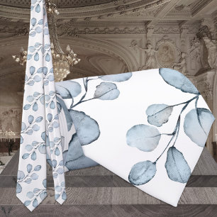 Corbata Boda de Eucaliptus elegante azul y blanco
