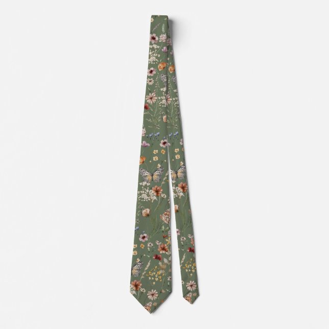 Corbata Boda de Flor Silvestre Verde (Anverso)