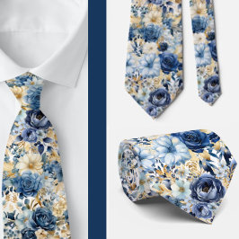 Corbata Boda de flores acuáticas florales de oro azul de l