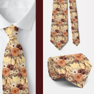 Corbata Boda de Flores de Agua Floral Boho Brown Gold