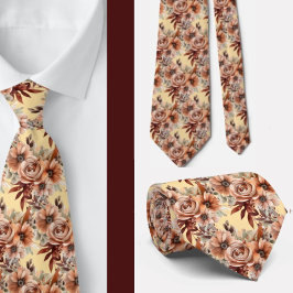 Corbata Boda de Flores de Agua Floral Boho Brown Gold