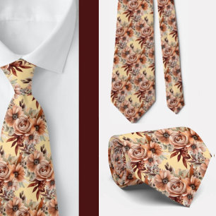 Corbata Boda de Flores de Agua Floral Boho Brown Gold