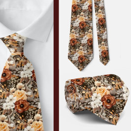 Corbata Boda de Flores de Agua Floral Boho Brown Gold