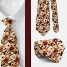 Corbata Boda de Flores de Agua Floral Boho Brown Gold