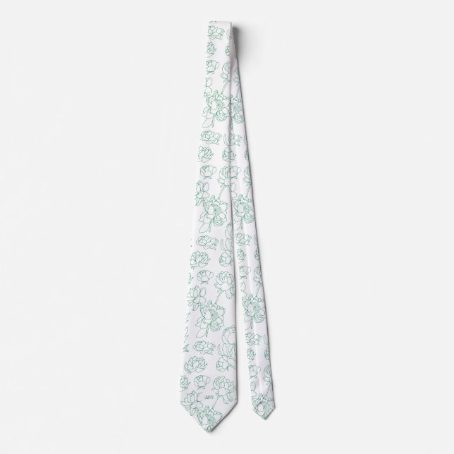 Corbata Boda de flores de peones de mano verde (Anverso)