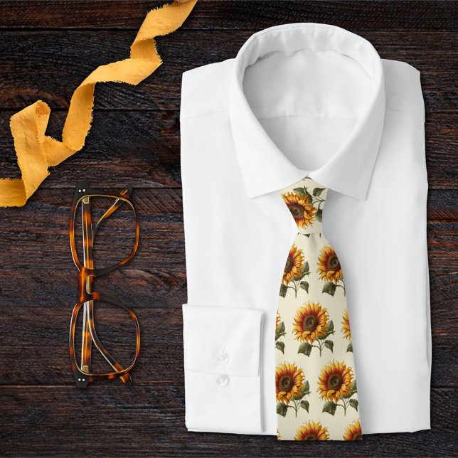 Corbata Boda de Girasoles Rústico con Fondo de Crema (Subido por el creador)