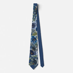 Corbata Boda de Groom con flores peony pintadas de azul de